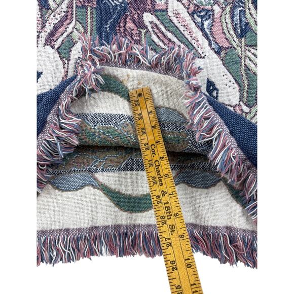 Vtg Sweater Tapestry XXL Bunny Rabbit Art Style Pullover Fringe LP Solutions - Picture 11 of 12